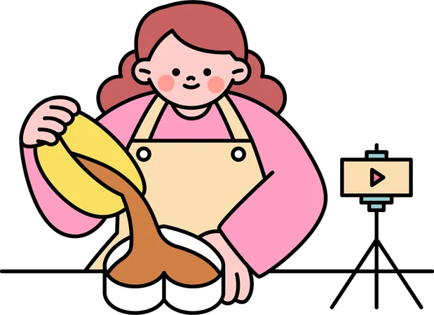 Woman records making of chocolate batter  Illustration