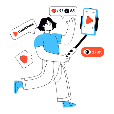 Woman records online Video Blogger  Illustration