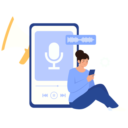 Woman records Podcast Content Creation  Illustration