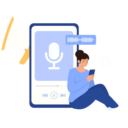 Woman records Podcast Content Creation  Illustration