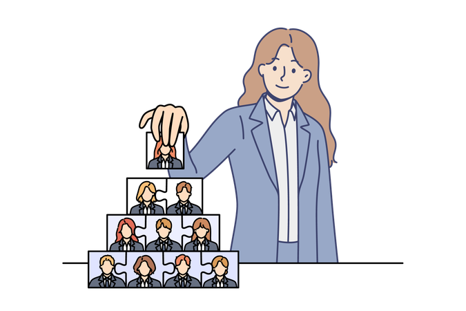Woman recruiter engaged in team building and creating corporate governance structure  Illustration