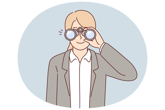 Woman recruiter use binoculars to search for suitable candidates for vacancy in company  Illustration