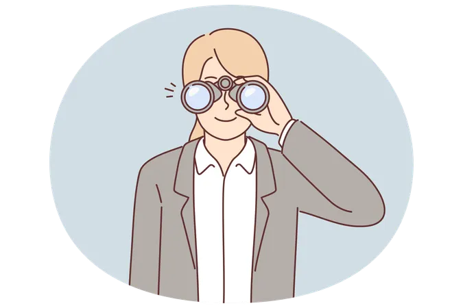 Woman recruiter use binoculars to search for suitable candidates for vacancy in company  Illustration