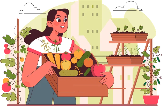 Woman recycling fruit waste  Illustration