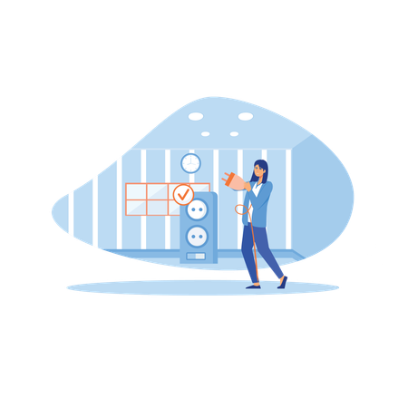 Woman reduce energy consumption at home unplug appliances  Illustration