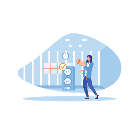 Woman reduce energy consumption at home unplug appliances  Illustration