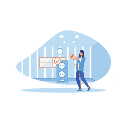 Woman reduce energy consumption at home unplug appliances  Illustration