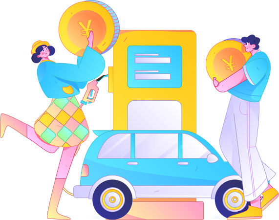 Woman refilling car petrol tank  Illustration