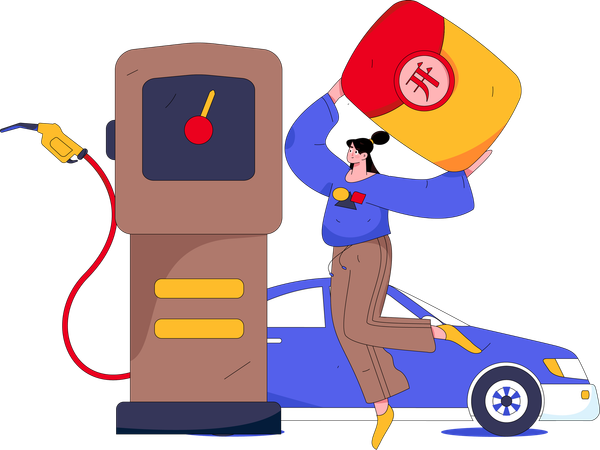 Woman refueling car at gas station  Illustration
