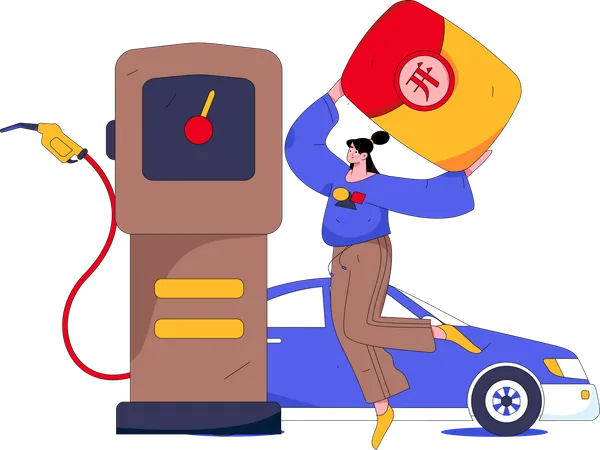 Woman refueling car at gas station  Illustration