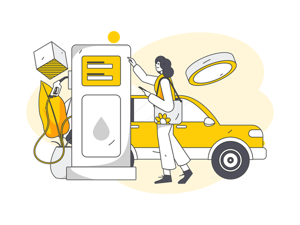 Woman refueling car at gas station  Illustration