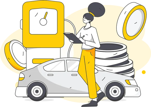 Woman refueling car at gas station  Illustration