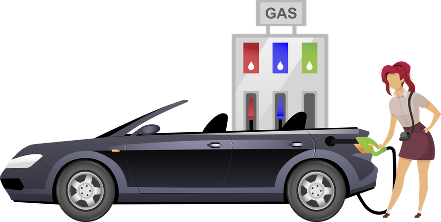 Woman refueling car  Illustration