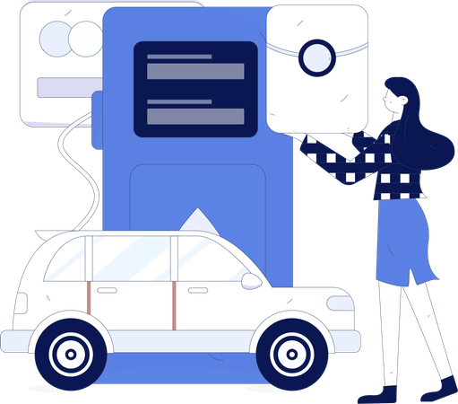 Woman refuels car using card  Illustration