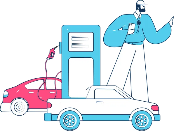 Woman refuels car using card  Illustration