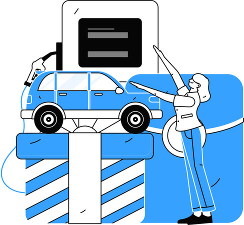 Woman refuels her car with petrol at pump  Illustration