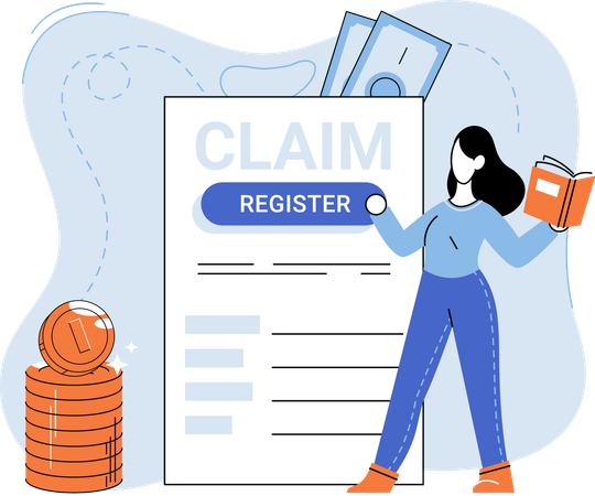 WoMan registers at office for claiming document  Illustration