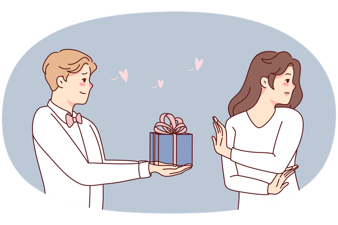 Woman reject man with present  Illustration