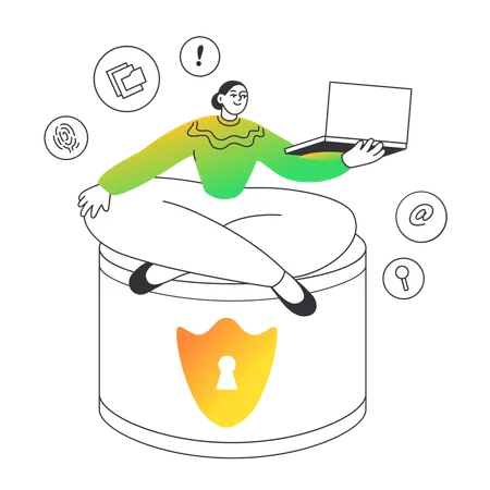 Woman rejoices in data security  Illustration