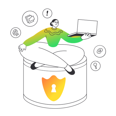 Woman rejoices in data security  Illustration