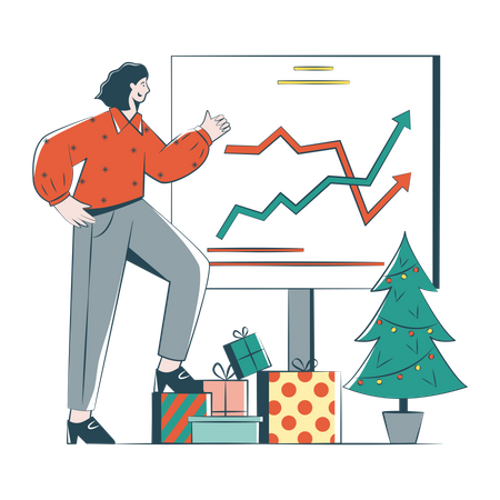 Woman Rejoices Over Christmas Sales Statistics  Illustration