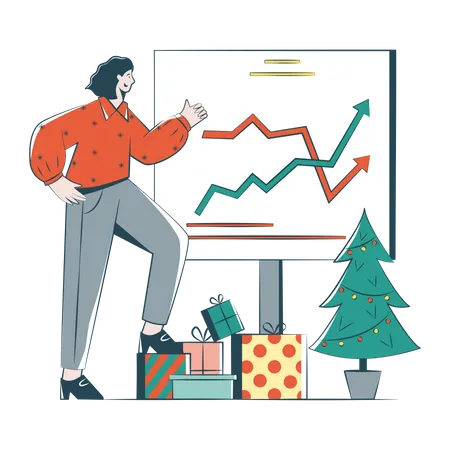 Woman Rejoices Over Christmas Sales Statistics  Illustration