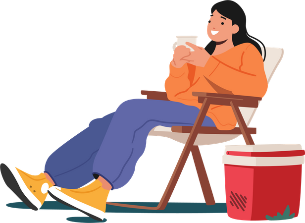Woman relax on daybed and drink tea Illustration