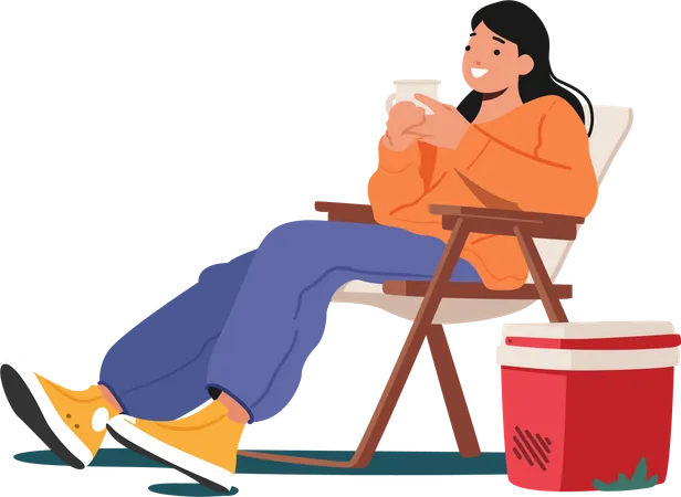 Woman relax on daybed and drink tea  Illustration