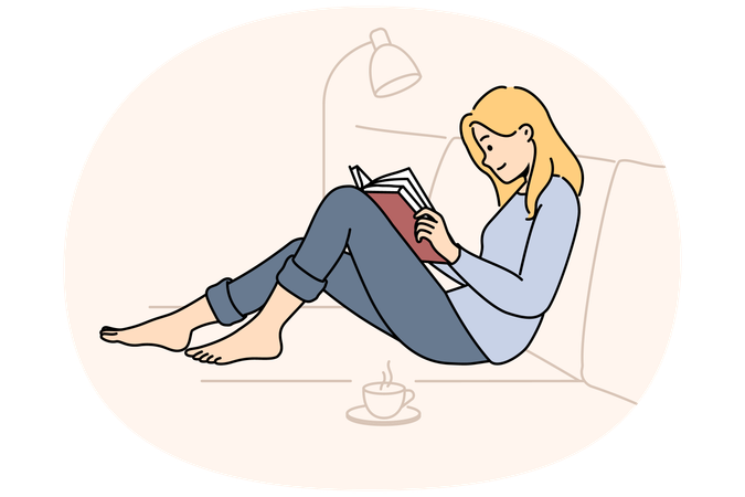 Woman relax on sofa reading book  Illustration