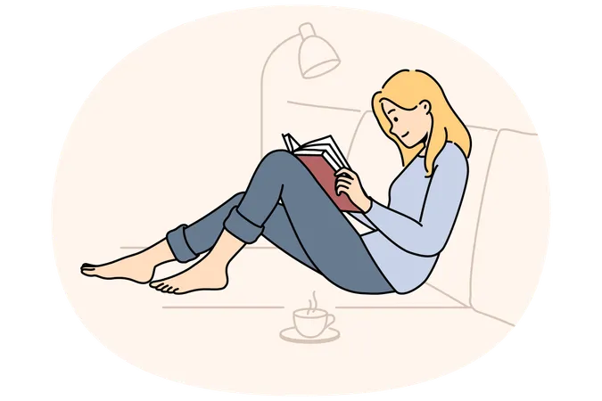Woman relax on sofa reading book  Illustration