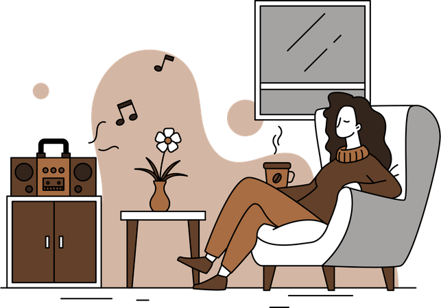 Woman relaxed while drinking coffee  Illustration
