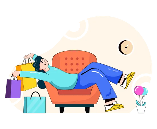 Woman relaxing after doing shopping  Illustration