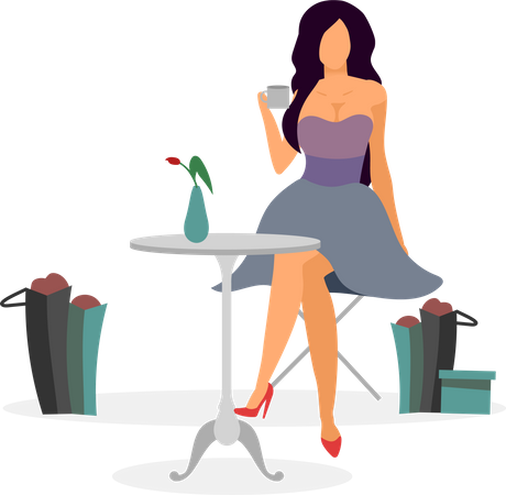 Woman Relaxing after shopping Illustration