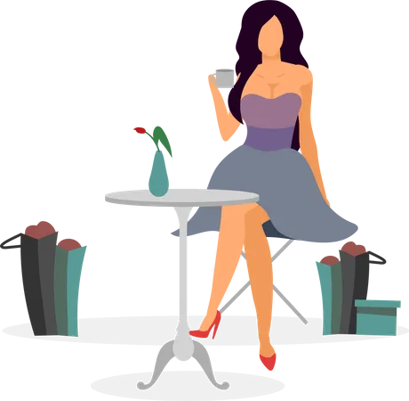 Woman Relaxing after shopping Illustration