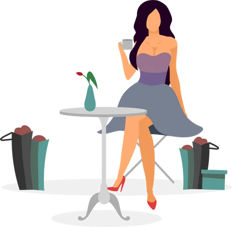 Woman Relaxing after shopping  Illustration