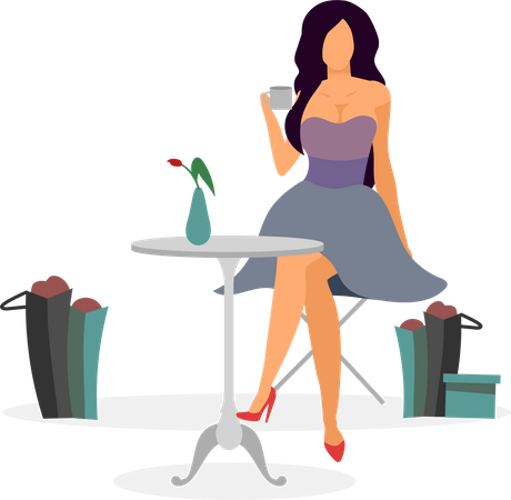 Woman Relaxing after shopping  Illustration