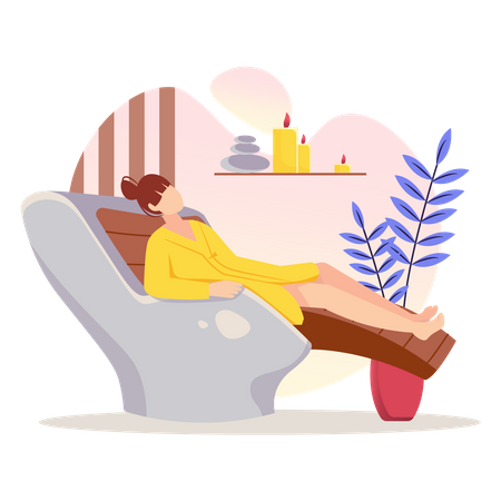Woman relaxing and receiving care treatments Illustration
