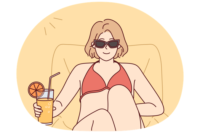 Woman relaxing at beach  Illustration