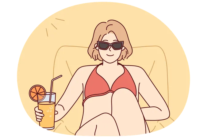 Woman relaxing at beach  Illustration