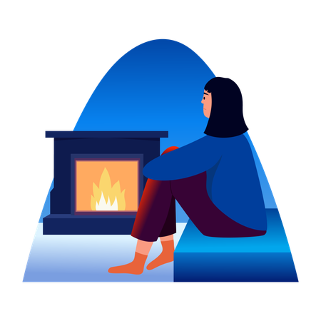 Woman relaxing at fireplace  Illustration