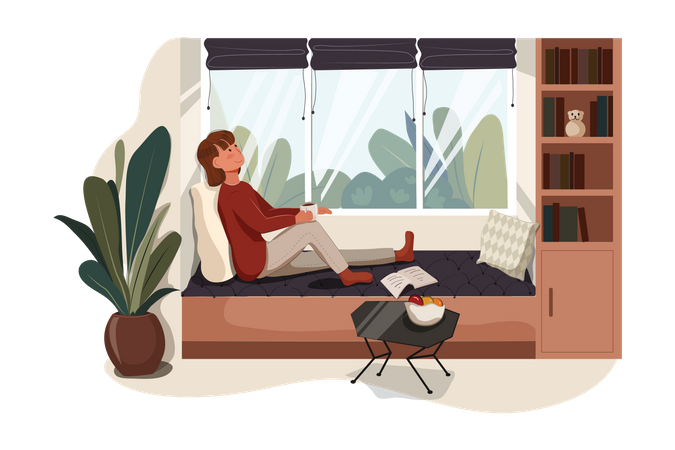 Woman Relaxing at home  Illustration