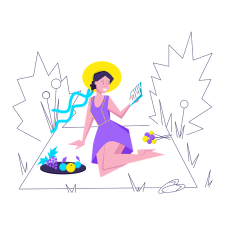 Woman relaxing at picnic  Illustration
