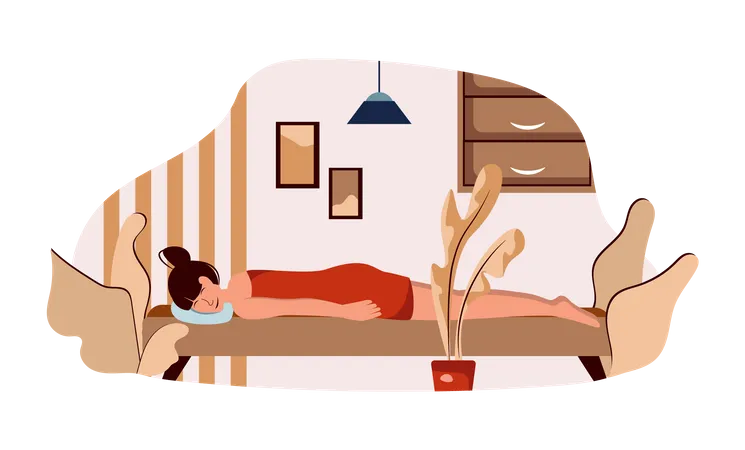 Woman relaxing at spa bed Illustration