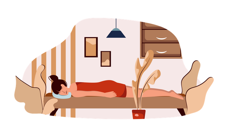 Woman relaxing at spa bed  Illustration