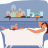illustrations of female relaxing in bathtub