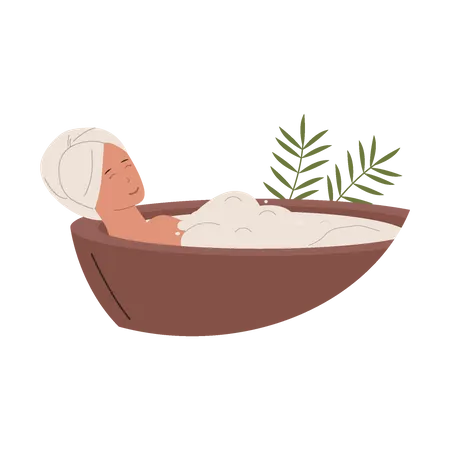 Flat Design Of Bathtub Relaxing Woman And Spa Treatment Woman Relaxing In Spa Flat Design Illustration Illustration