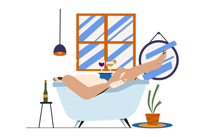 Woman relaxing in bathtub  Illustration