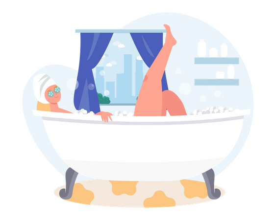 Woman relaxing in bathtub  Illustration