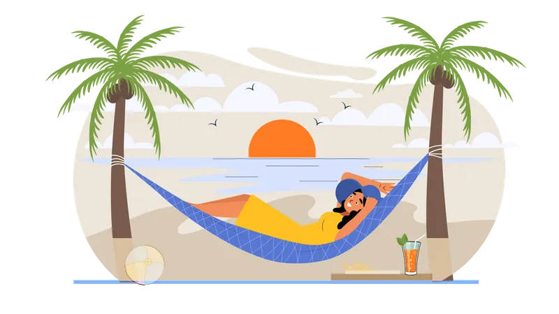 Woman Relaxing In Hammock  Illustration