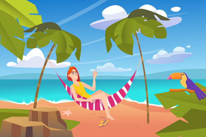 Woman Relaxing In Hammock  Illustration